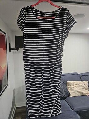 Isabel Maternity Nautical Navy White Striped Tshirt Dress